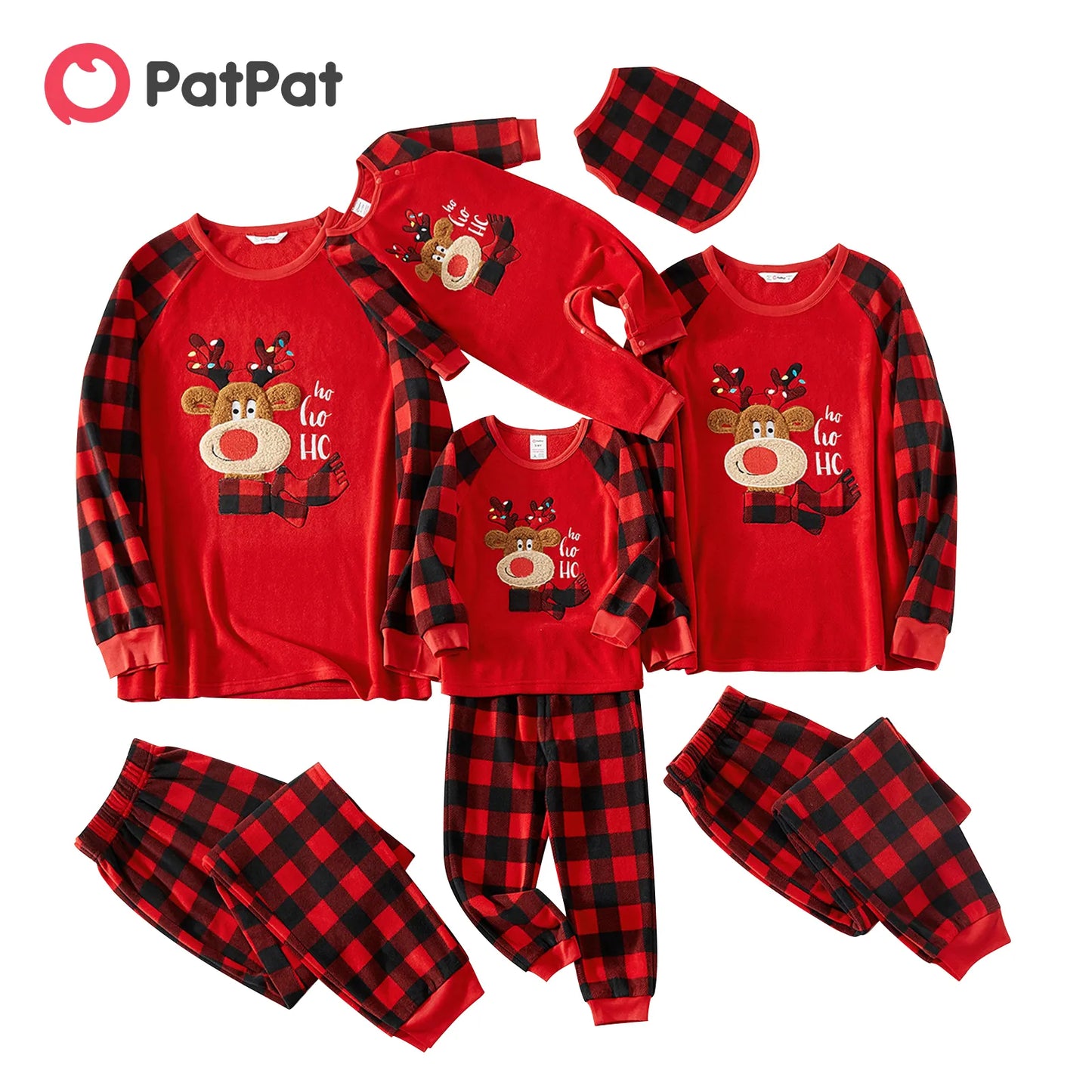 PatPat Christmas Family Matching Pajamas Reindeer Embroidered Plaid Th ...