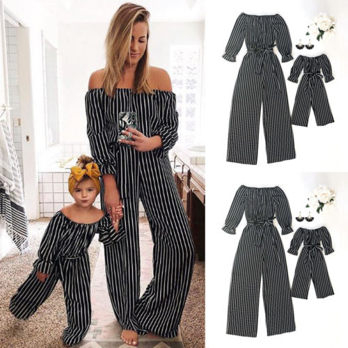Fashion Striped  Mother and Daughter Romper  Jumpsuit Outfits