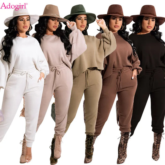 Tracksuits Women Solid Two-Piece Set