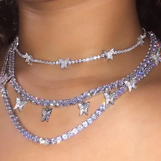 Trendy Iced Out Butterfly Choker Necklace