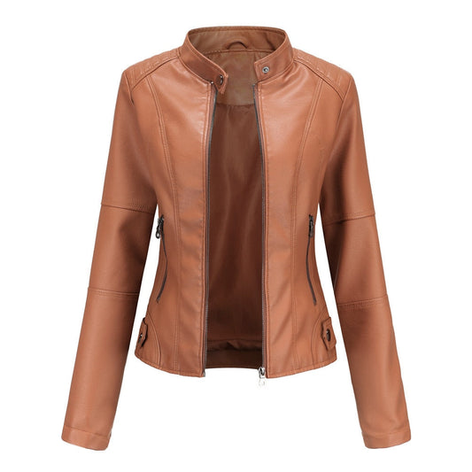 Faux Leather Jacket Zipper Basic Coat